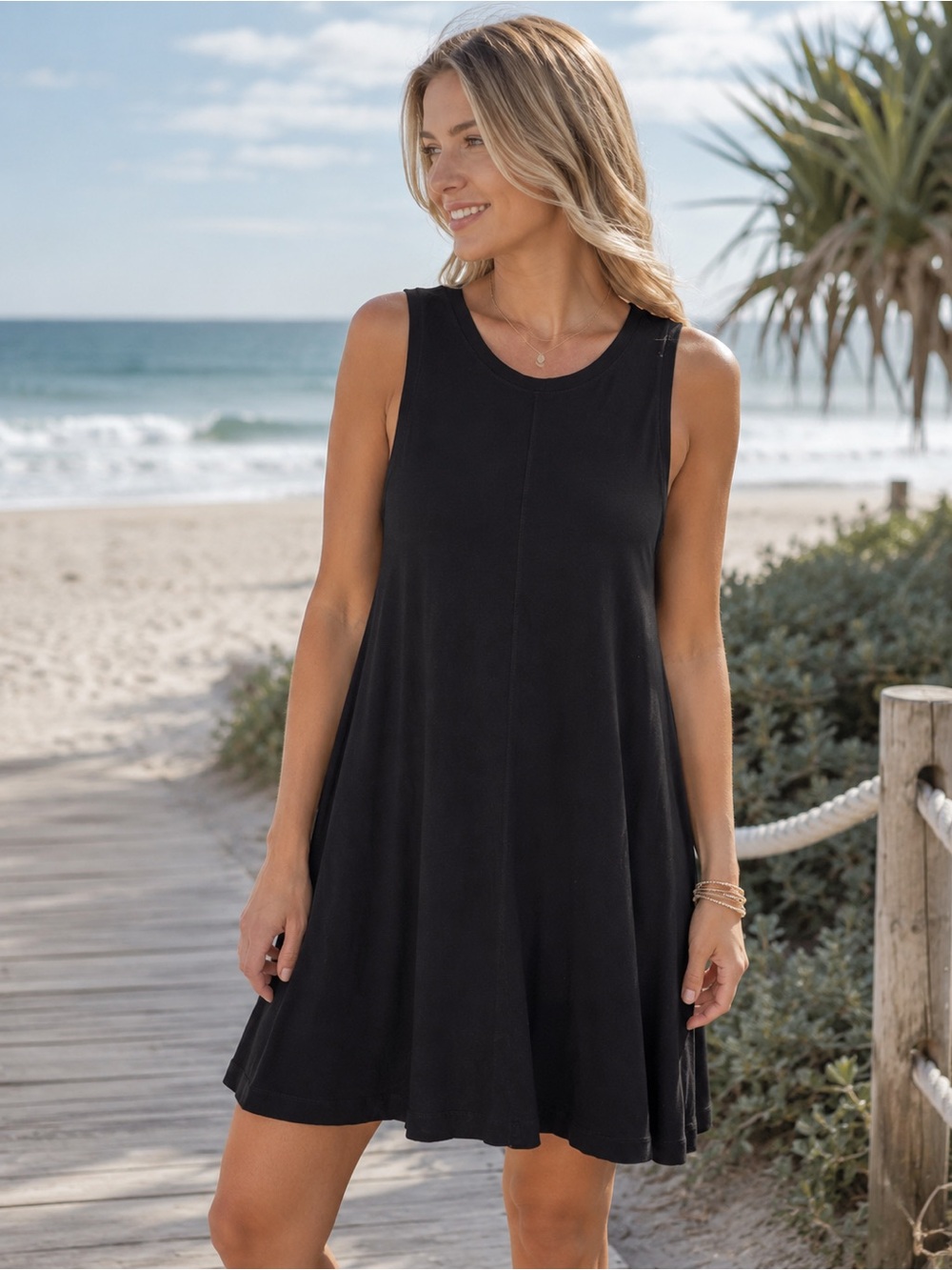 Black Sleeveless A-Line Mini Dress - Women